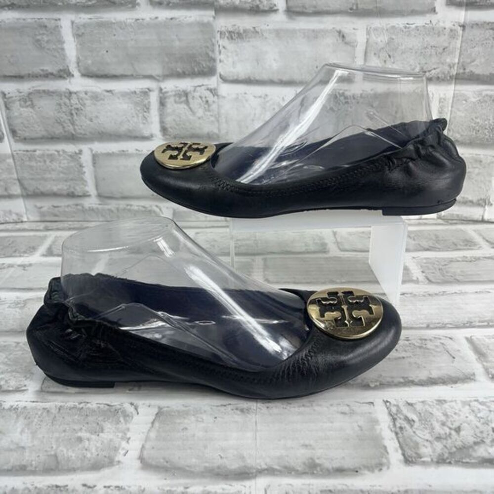 Tory Burch Minnie Women's Size 7.5 Black Leather Stretch Travel Ballet Flats